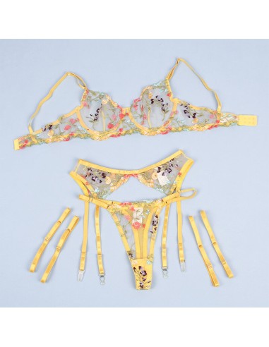SUBBLIME 954352 SUJETADOR TANGA LIGUEROS DISEAO FLORAL AMARILLO L XL