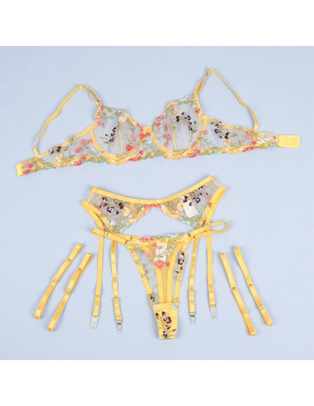 SUBBLIME 954352 SUJETADOR TANGA LIGUEROS DISEAO FLORAL AMARILLO L XL