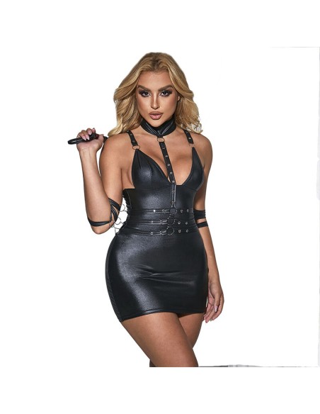 SUBBLIME 954406 VESTIDO BONDAGE DE CUERO NEGRO S M