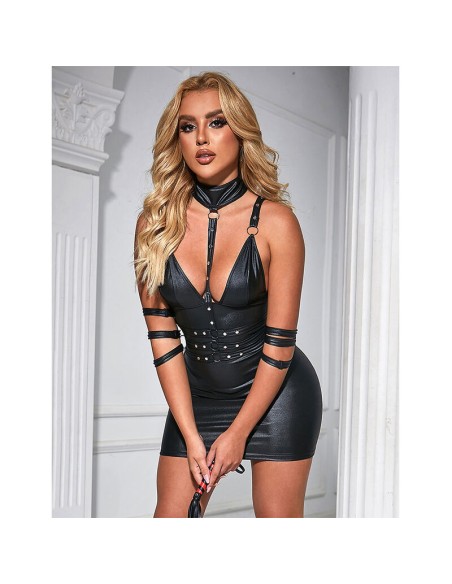SUBBLIME 954406 VESTIDO BONDAGE DE CUERO NEGRO S M