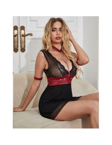 SUBBLIME 954437 VESTIDO BONDAGE DE ENCAJE NEGRO L XL