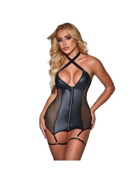SUBBLIME 954451 VESTIDO SEXY DE REJILLA CUERO NEGRO L XL