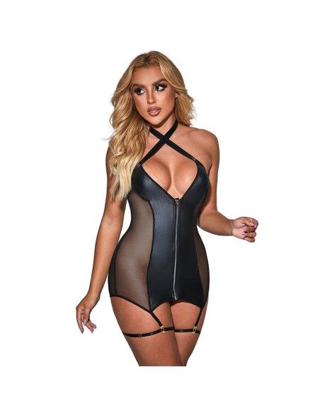 SUBBLIME 954451 VESTIDO SEXY DE REJILLA CUERO NEGRO L XL