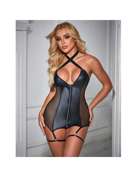 SUBBLIME 954451 VESTIDO SEXY DE REJILLA CUERO NEGRO L XL