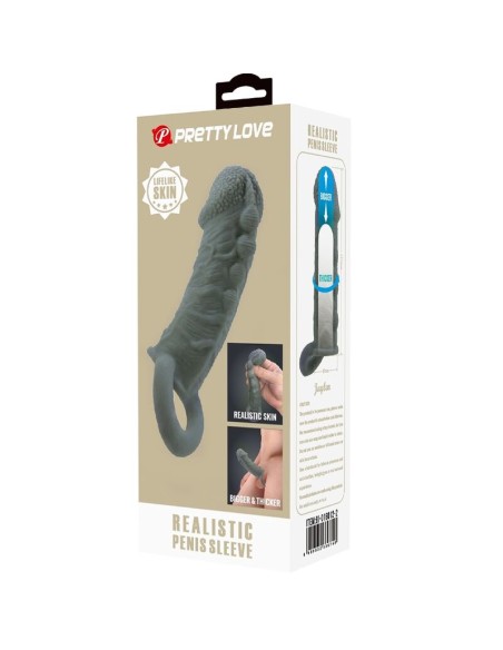 PRETTY LOVE FUNDA REALASTICA ALARGADORA Y RETARDANTE PARA PENE GRIS
