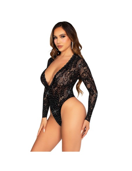 LEG AVENUE BODY DE ENCAJE Y MANGA LARGA CON DIAMANTES NEGRO TALLA ANICA