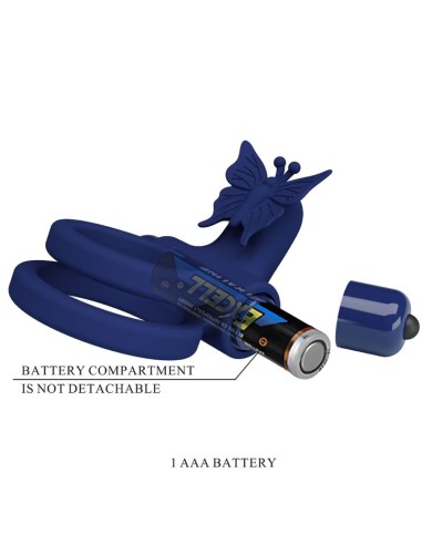 PRETTY LOVE JAMELE DOBLE ANILLO CON VIBRACIAN ESTIMULADOR MARIPOSA AZUL