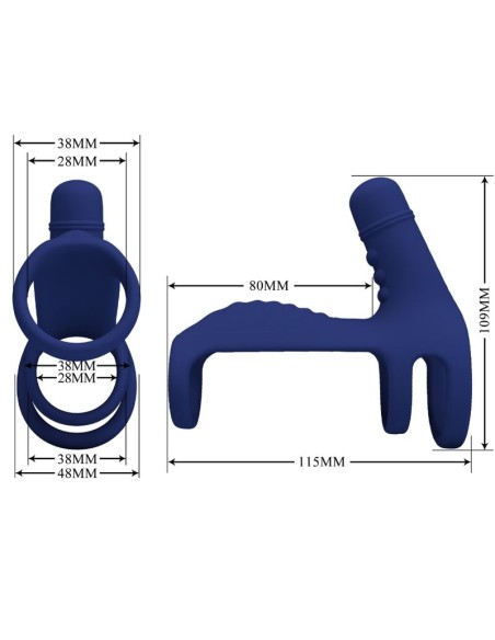 PRETTY LOVE ELISH ANILLO VIBRADOR CON EXTENSIAN AZUL