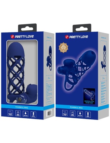 PRETTY LOVE GIANN ANILLO VIBRADOR CON FUNDA DE SILICONA AZUL