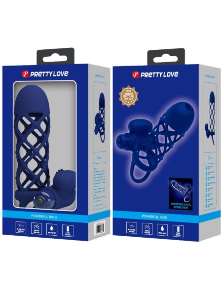 PRETTY LOVE GIANN ANILLO VIBRADOR CON FUNDA DE SILICONA AZUL