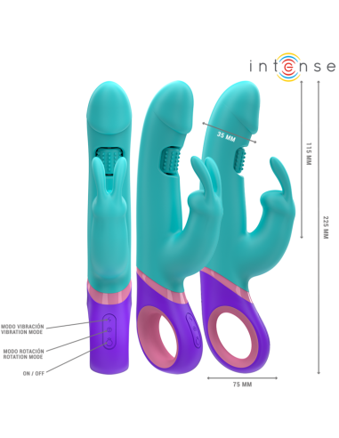 INTENSE MANICA VIBRADOR RABBIT CON ESTIMULADOR ROTATORIO DEL PUNTO G AZUL