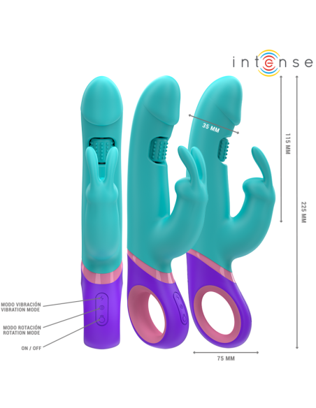 INTENSE MANICA VIBRADOR RABBIT CON ESTIMULADOR ROTATORIO DEL PUNTO G AZUL