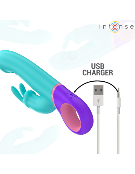 INTENSE MANICA VIBRADOR RABBIT CON ESTIMULADOR ROTATORIO DEL PUNTO G AZUL