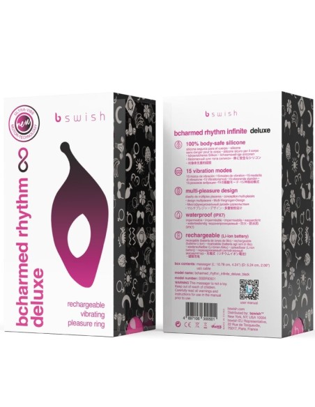 B SWISH BCHARMED RHYTHM INFINITE DELUXE ANILLO PARA PENE 15 VIBRACIONES NEGRO