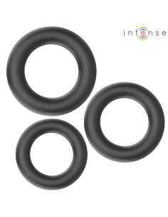 INTENSE HUGH 3 ANILLOS BASICOS PARA PENE SILICONA NEGRO