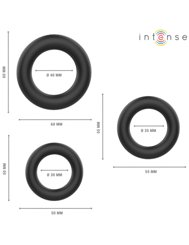 INTENSE HUGH 3 ANILLOS BASICOS PARA PENE SILICONA NEGRO