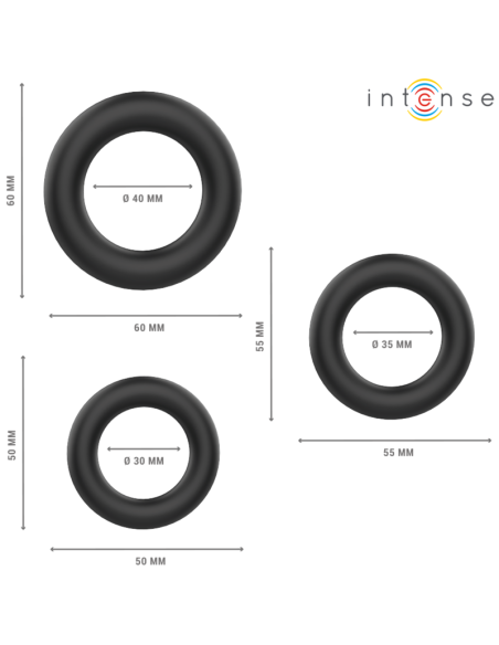 INTENSE HUGH 3 ANILLOS BASICOS PARA PENE SILICONA NEGRO