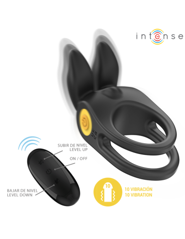 INTENSE SAM ANILLO DOBLE VIBRADOR PENE 10 VIBRACIONES NEGRO
