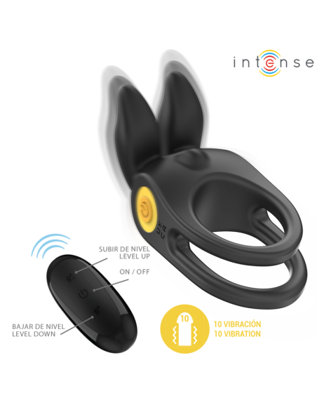 INTENSE SAM ANILLO DOBLE VIBRADOR PENE 10 VIBRACIONES NEGRO