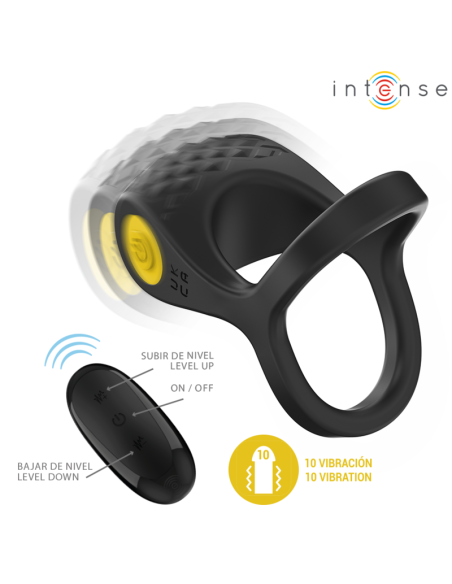 INTENSE ALEX ANILLO DOBLE VIBRADOR PENE 10 VIBRACIONES NEGRO