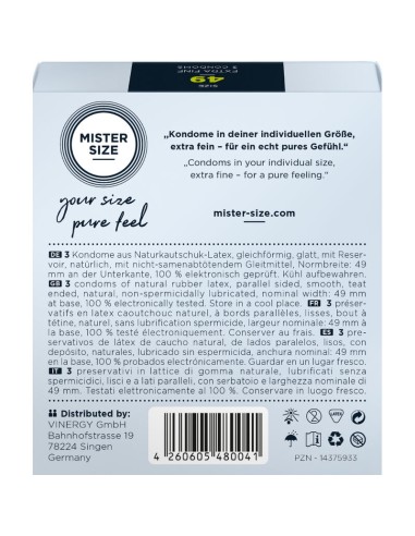 MISTER SIZE PRESERVATIVOS TALLA S 49 MM 3 UNIDADES