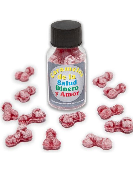 DIABLO PICANTE 12 CARAMELOS DE LA SALUD DINERO AMOR FORMA PENE FRESA CEREZA
