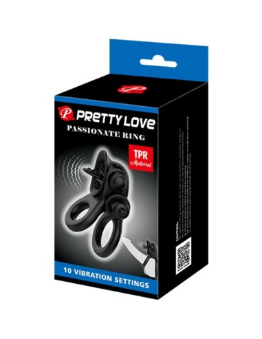 PRETTY LOVE PASSIONATE RING DOBLE ANILLO VIBRADOR ESTIMULADOR CLATORIS NEGRO