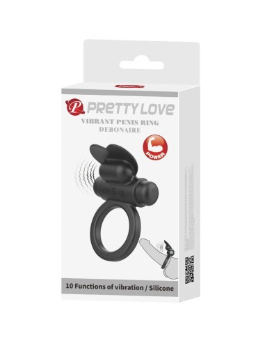 PRETTY LOVE DEBONAIRE ANILLO VIBRADOR CONEJO 10 VIBRACIONES NEGRO