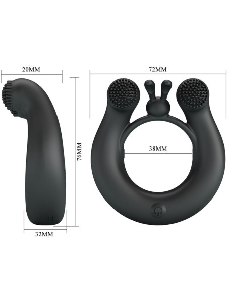 PRETTY LOVE DAHLIA ANILLO VIBRADOR ESTIMULADOR DE CLATOIS 12 VIBRACIONES NEGRO