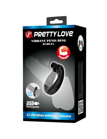 PRETTY LOVE DAHLIA ANILLO VIBRADOR ESTIMULADOR DE CLATOIS 12 VIBRACIONES NEGRO