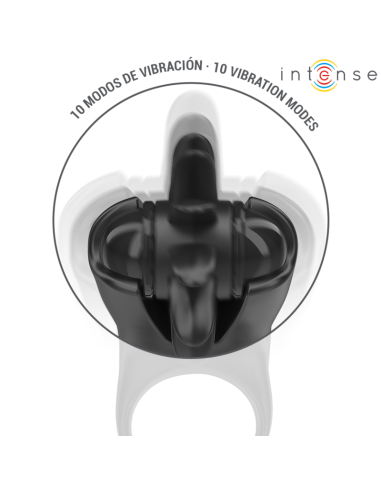 INTENSE MABEL ANILLO VIBRADOR 10 VIBRACIONES CON ESTIMULADOR DE CLATORIS NEGRO