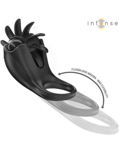 INTENSE MABEL ANILLO VIBRADOR 10 VIBRACIONES CON ESTIMULADOR DE CLATORIS NEGRO