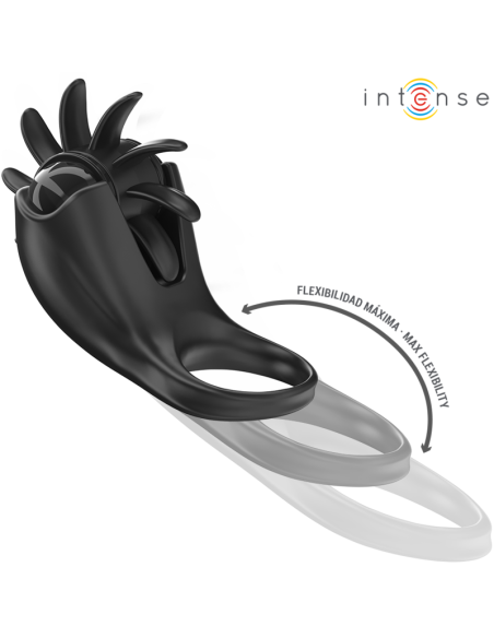 INTENSE MABEL ANILLO VIBRADOR 10 VIBRACIONES CON ESTIMULADOR DE CLATORIS NEGRO