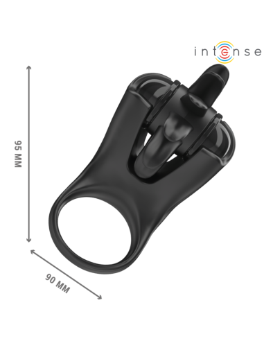 INTENSE MABEL ANILLO VIBRADOR 10 VIBRACIONES CON ESTIMULADOR DE CLATORIS NEGRO