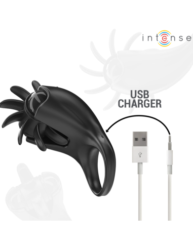INTENSE MABEL ANILLO VIBRADOR 10 VIBRACIONES CON ESTIMULADOR DE CLATORIS NEGRO