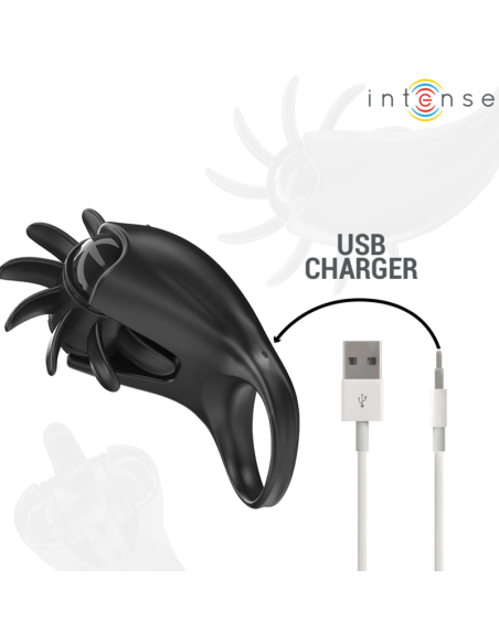 INTENSE MABEL ANILLO VIBRADOR 10 VIBRACIONES CON ESTIMULADOR DE CLATORIS NEGRO