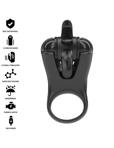 INTENSE MABEL ANILLO VIBRADOR 10 VIBRACIONES CON ESTIMULADOR DE CLATORIS NEGRO