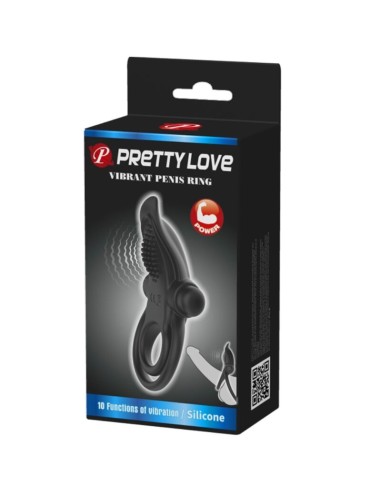 PRETTY LOVE DOBLE ANILLO VIBRADOR ESTIMULADOR CLATORIS 10 VIBRACIONES NEGRO