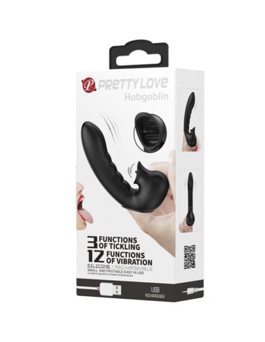 PRETTY LOVE HOBGOBLIN FUNDA VIBRADORA PARA DEDO 12 VIBRACIONES ESTIMULADOR CLATORIS NEGRO