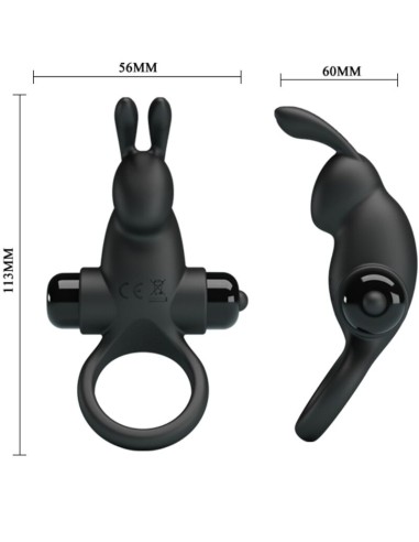 PRETTY LOVE ANILLO VIBRADOR ESTIMULADOR RABBIT CLATORIS 10 VIBRACIONES NEGRO