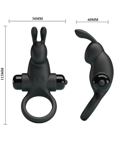 PRETTY LOVE ANILLO VIBRADOR ESTIMULADOR RABBIT CLATORIS 10 VIBRACIONES NEGRO