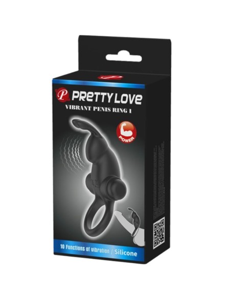 PRETTY LOVE ANILLO VIBRADOR ESTIMULADOR RABBIT CLATORIS 10 VIBRACIONES NEGRO