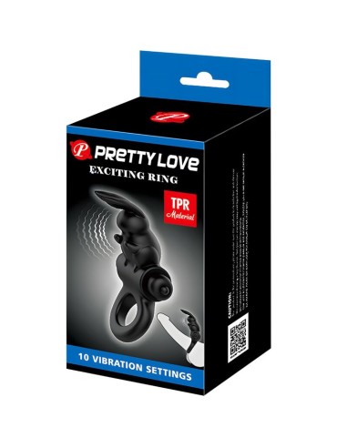 PRETTY LOVE EXCITING RING ANILLO VIBRADOR RABBIT 10 VIBRACIONES NEGRO