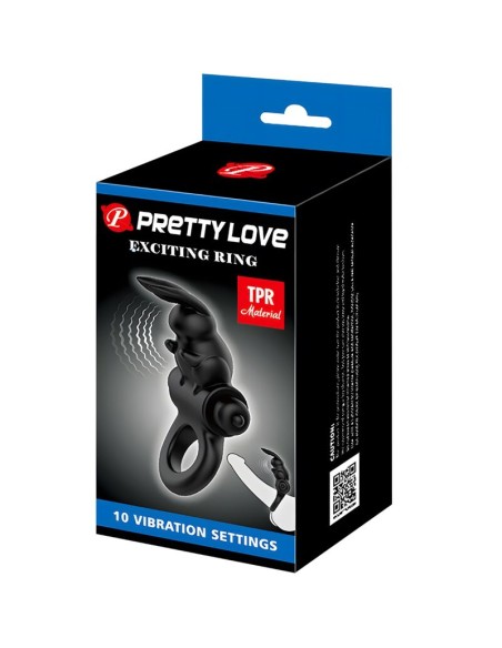 PRETTY LOVE EXCITING RING ANILLO VIBRADOR RABBIT 10 VIBRACIONES NEGRO