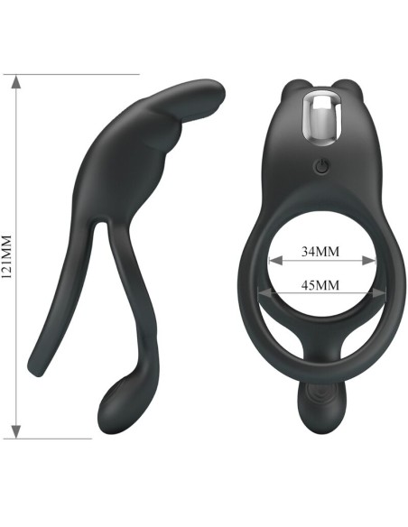 PRETTY LOVE SETH DOBLE ANILLO VIBRADOR RABBIT 7 VIBRACIONES NEGRO
