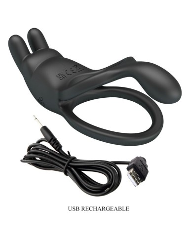 PRETTY LOVE SETH DOBLE ANILLO VIBRADOR RABBIT 7 VIBRACIONES NEGRO