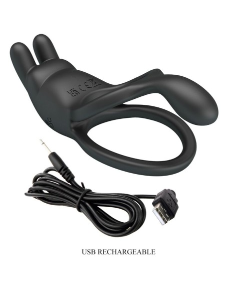 PRETTY LOVE SETH DOBLE ANILLO VIBRADOR RABBIT 7 VIBRACIONES NEGRO