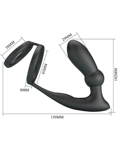 PRETTY LOVE EMONI ANILLO PENE PLUG ANAL 12 VIBRACIONES NEGRO