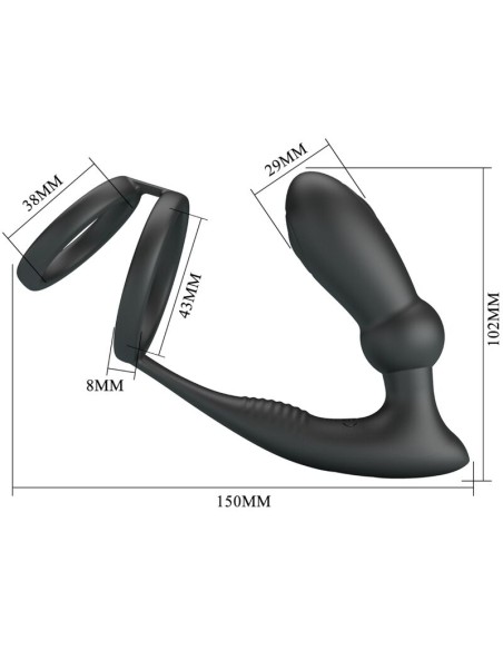 PRETTY LOVE EMONI ANILLO PENE PLUG ANAL 12 VIBRACIONES NEGRO