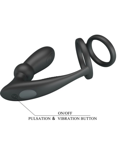 PRETTY LOVE EMONI ANILLO PENE PLUG ANAL 12 VIBRACIONES NEGRO